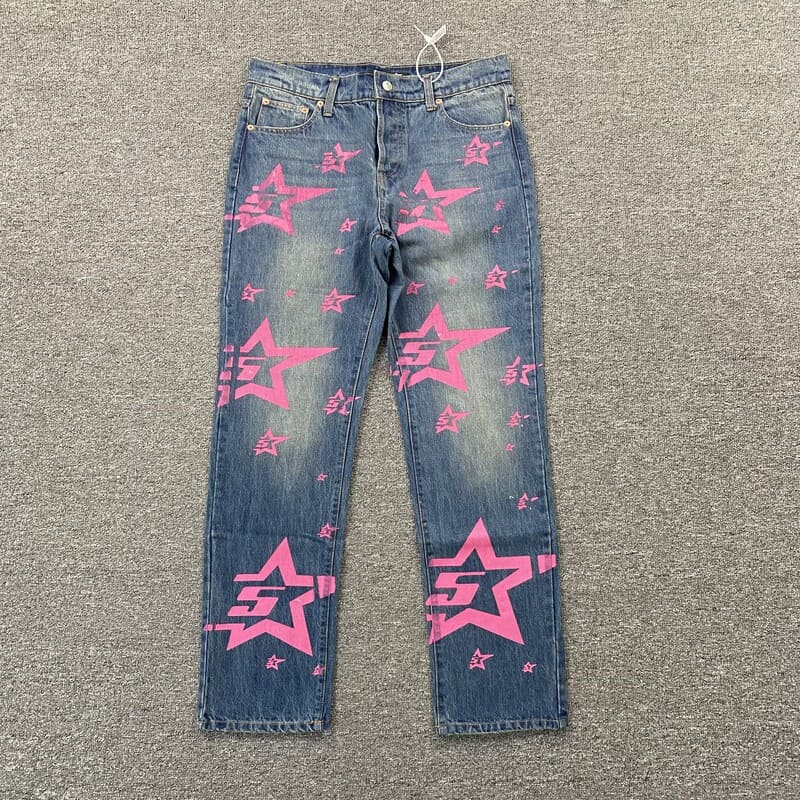 Calça Jeans Sp5der Pink Stars