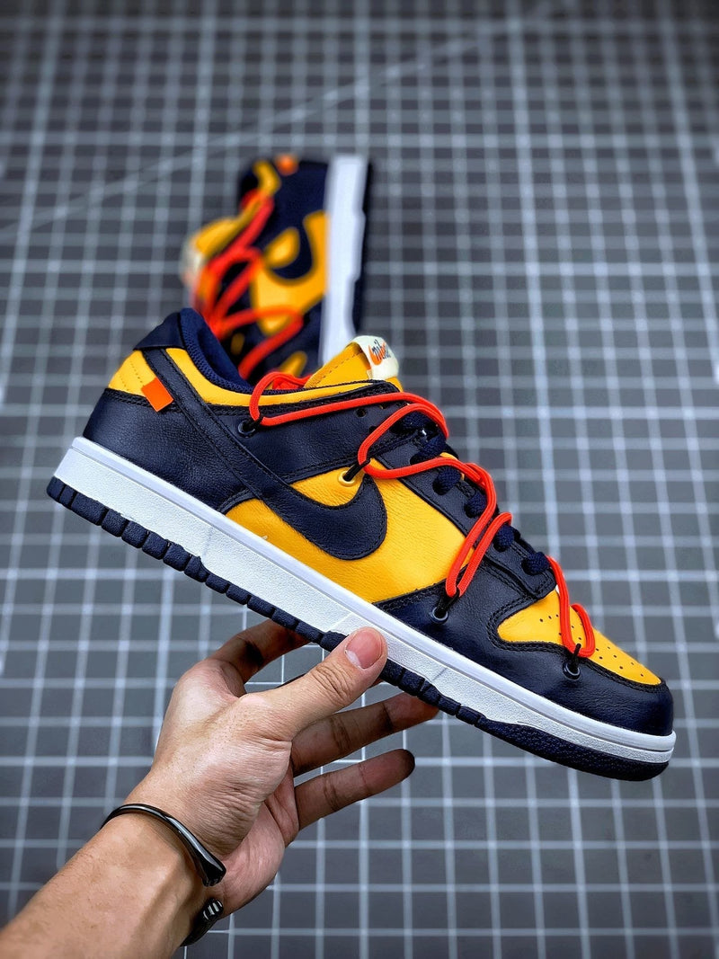 Tênis Nike SB Dunk Low x Off-White University Gold Midnight Navy