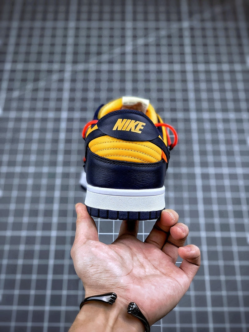 Tênis Nike SB Dunk Low x Off-White University Gold Midnight Navy