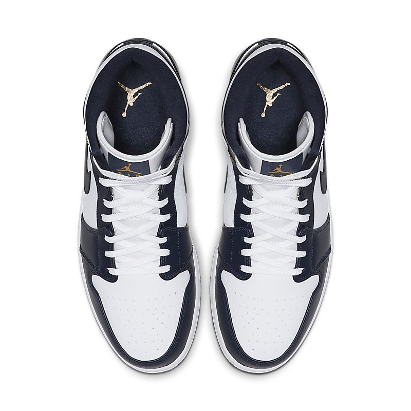 Tênis Nike Air Jordan 1 Mid White Metallic Gold Obsidian